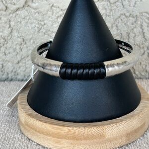 Hammered Silver and Black Wrapped Cuff Bracelet